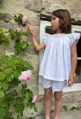 Rosalind Franklin Pyjamas Moonstone Cotton with Seashell Lattice Hand Smocking