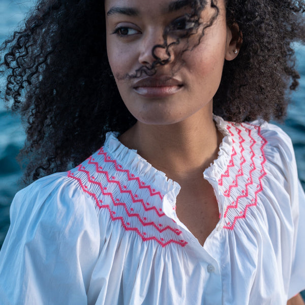 Cleopatra Blouse White with Girl About Town Hand Smocking