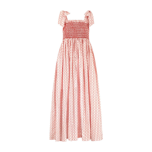 Beatrix Potter Dress Red Squares with Strawberry Cheesecake Hand Smocking