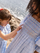 Josefine Butler Dress Seaside Check with Cherries Hand  Smocking
