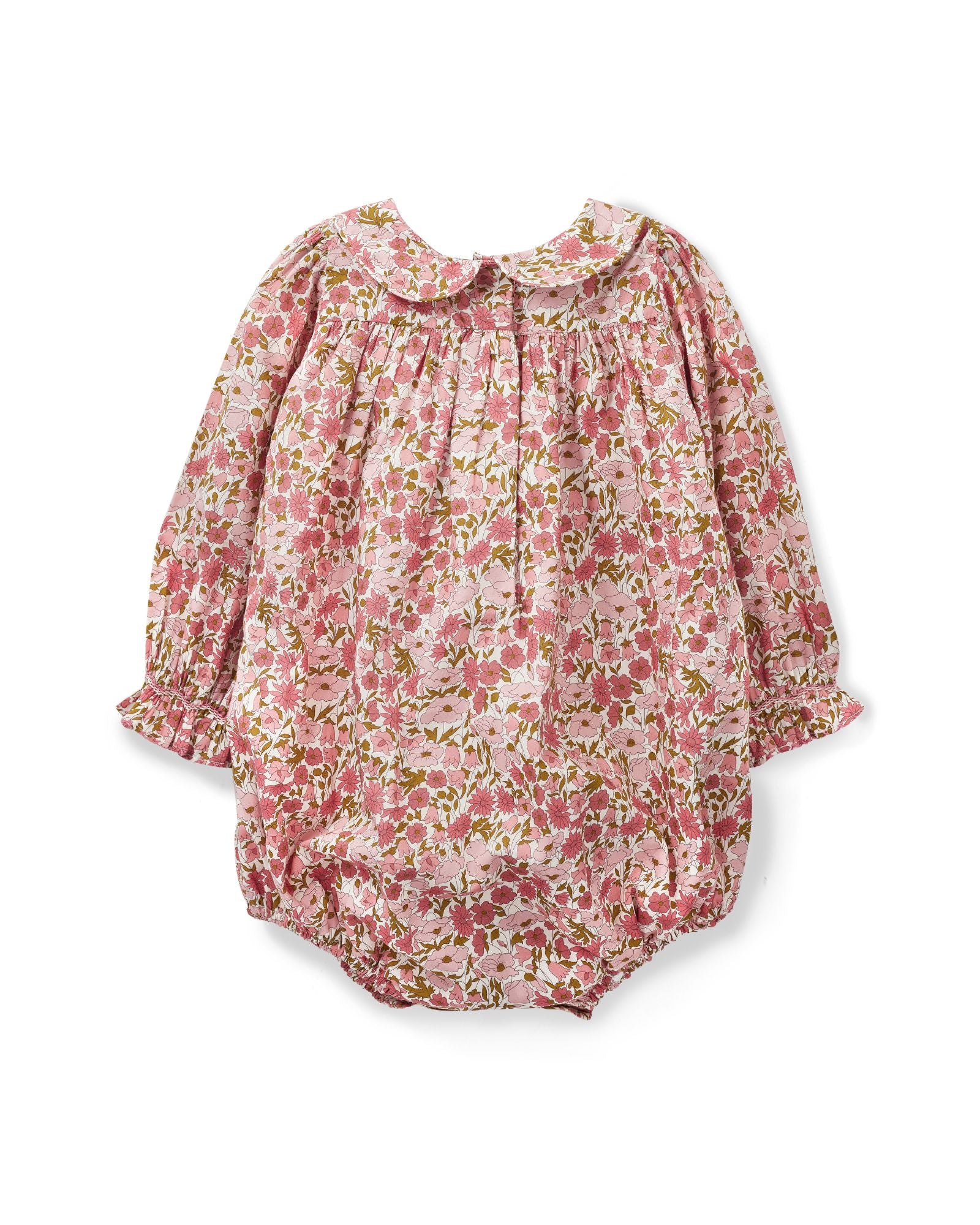 Jane Austen Romper with Raspberry Crumble Hand Smocking made with Liberty Poppies and Daisies