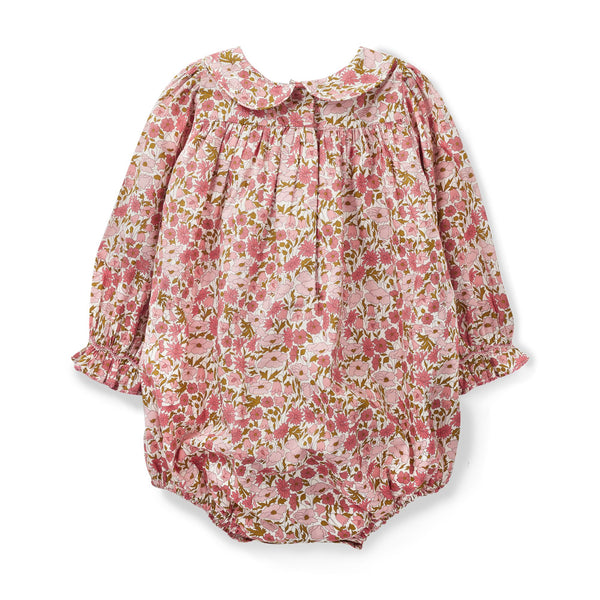 Jane Austen Romper with Raspberry Crumble Hand Smocking made with Liberty Poppies and Daisies