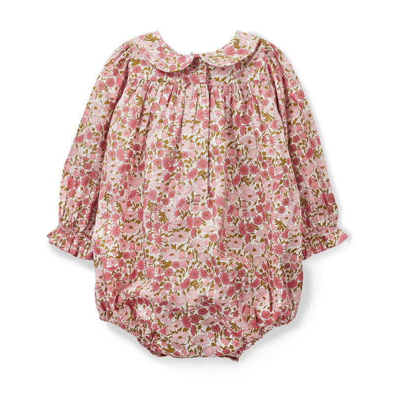 Jane Austen Romper with Raspberry Crumble Hand Smocking made with Liberty Poppies and Daisies