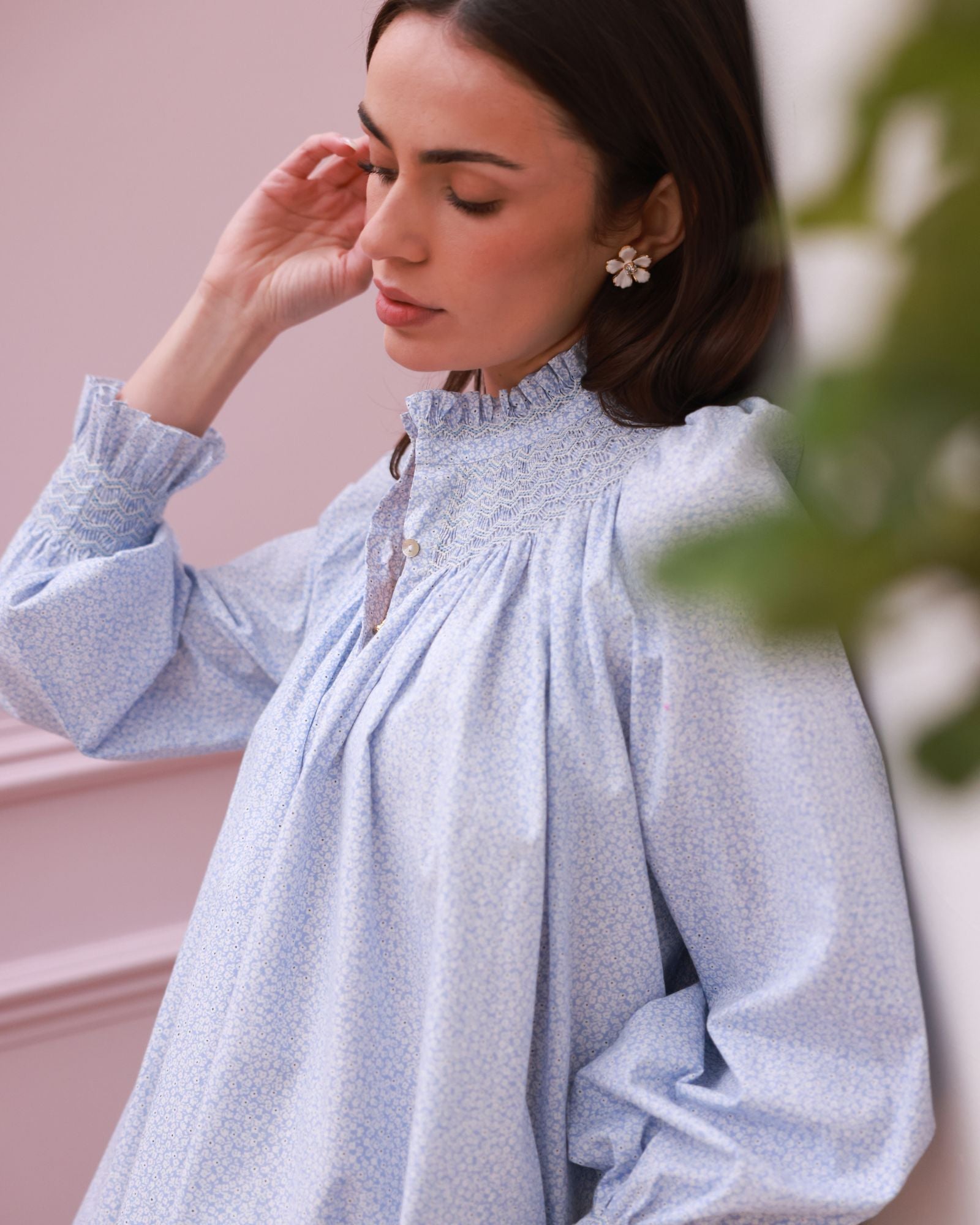 Scholl Blouse Periwinkle Ditsy with Blue Mist Hand Smocking Edition 63