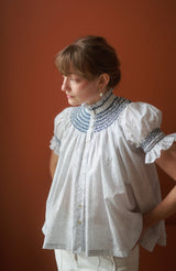 Scholl Blouse Paint Prick Linen with Navy Hand Smocking Edition 57