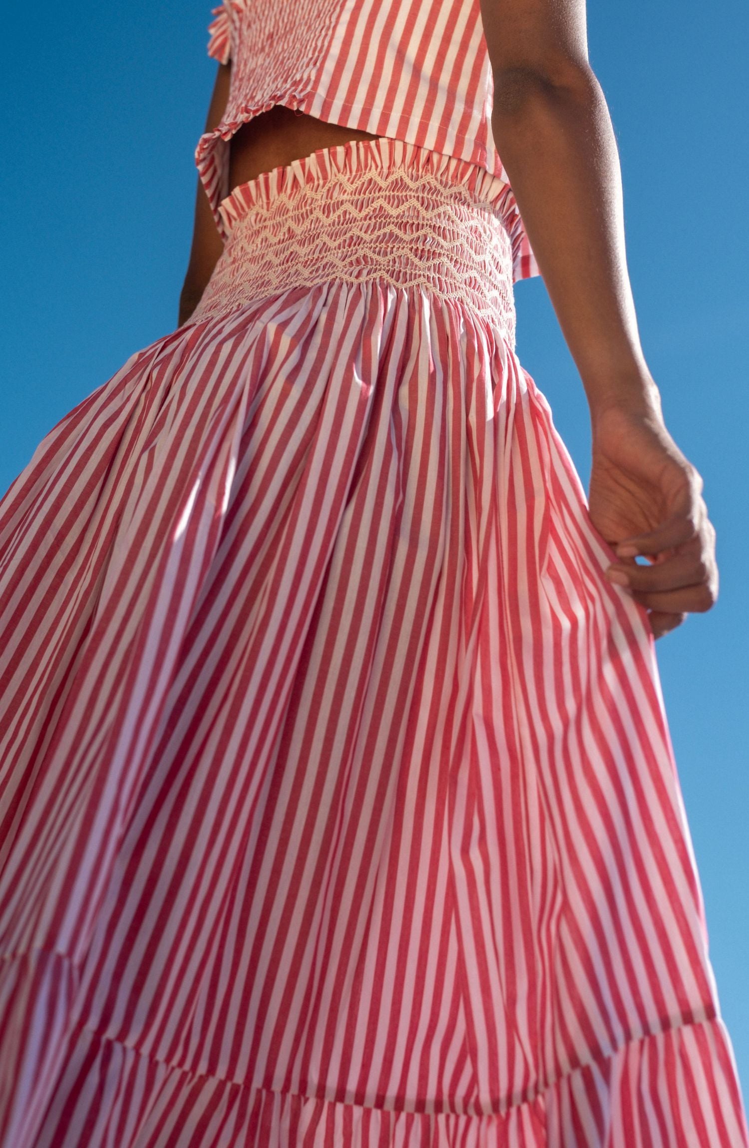 Sullivan Skirt Tomato Stripe with Chalk Hand Smocking