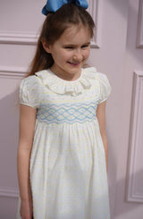 Katherine Johnson Dress Pastel Plumetti with Baby Blue Hand Smocking