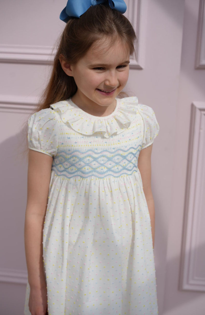 Katherine Johnson Dress Pastel Plumetti with Baby Blue Hand Smocking