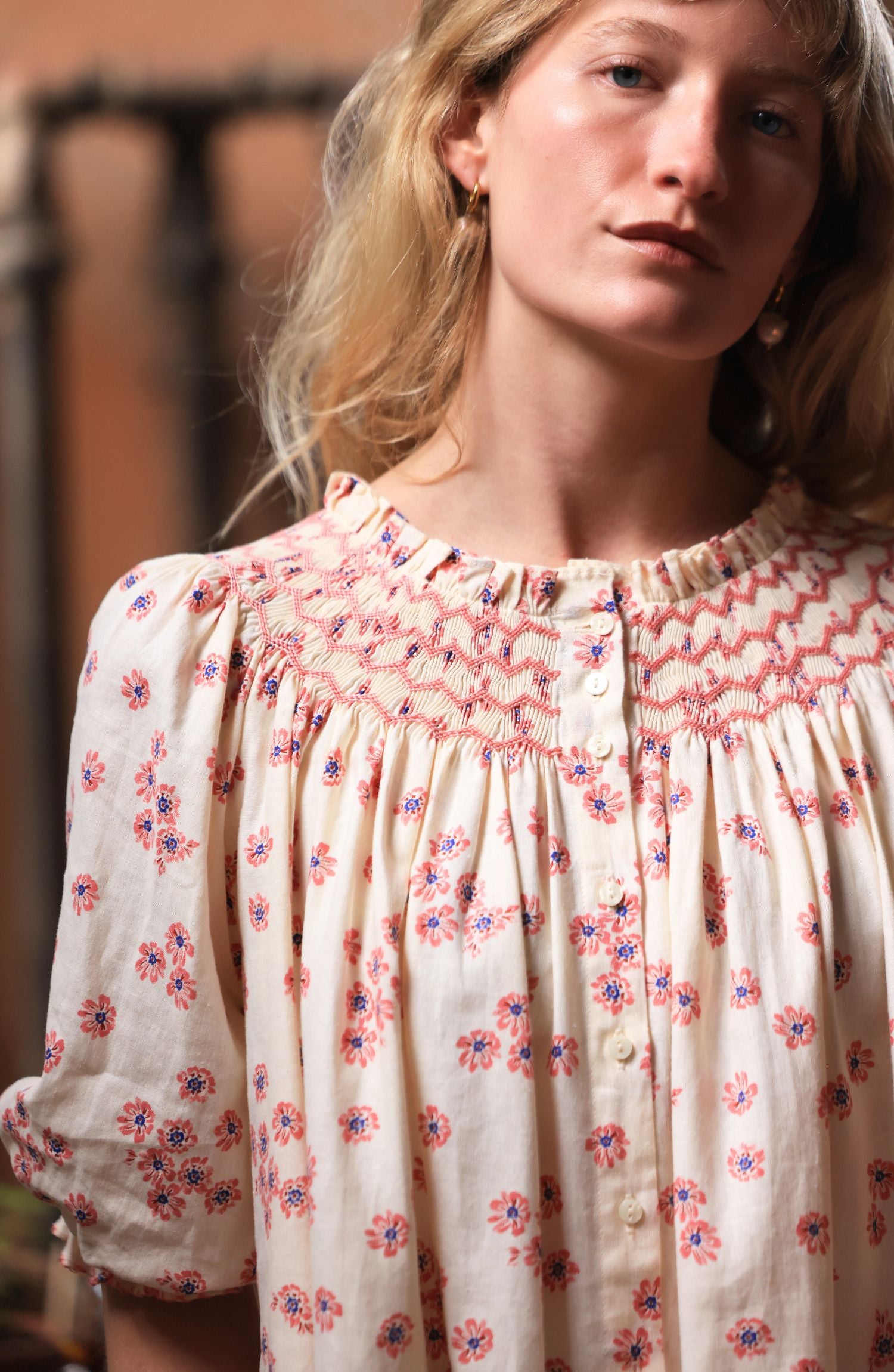 Cleopatra Blouse Painted Petals with Blush Hand Smocking Edition 38