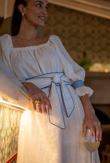 Mulan Dress Hopscotch Linen with Lapis Lazuli Hand Smocking