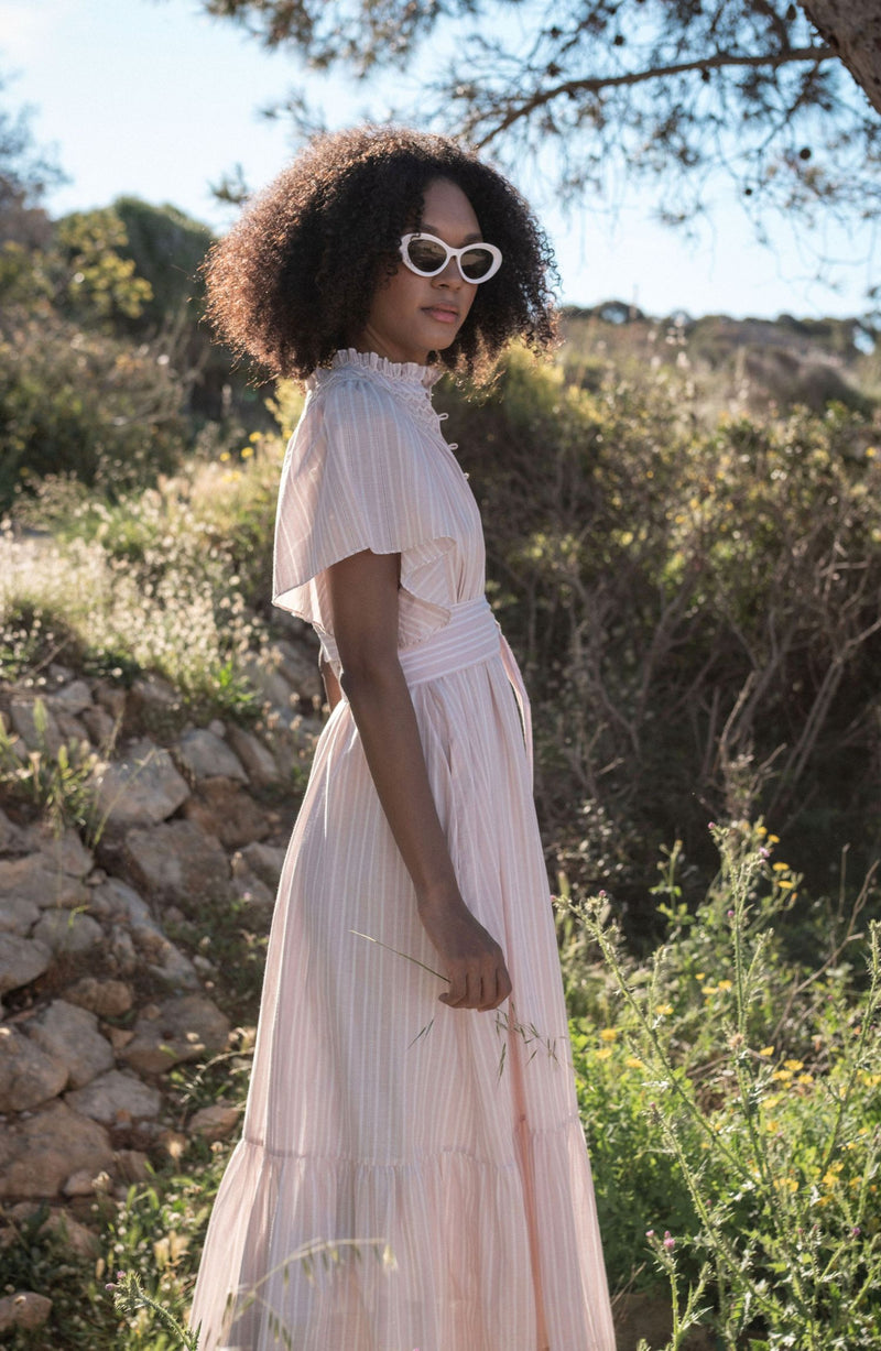 Colette Dress Parisienne Pink Stripe with Slaked Lime Hand Smocking