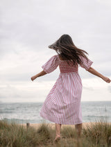Josefine Butler Dress Aquafresh Stripe with Big Apple Hand Smocking