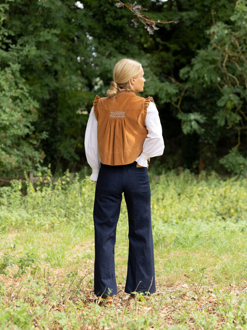 C J Walker Waistcoat Butterscotch Needlecord with Spiced Vanilla Hand Smocking Edition 5