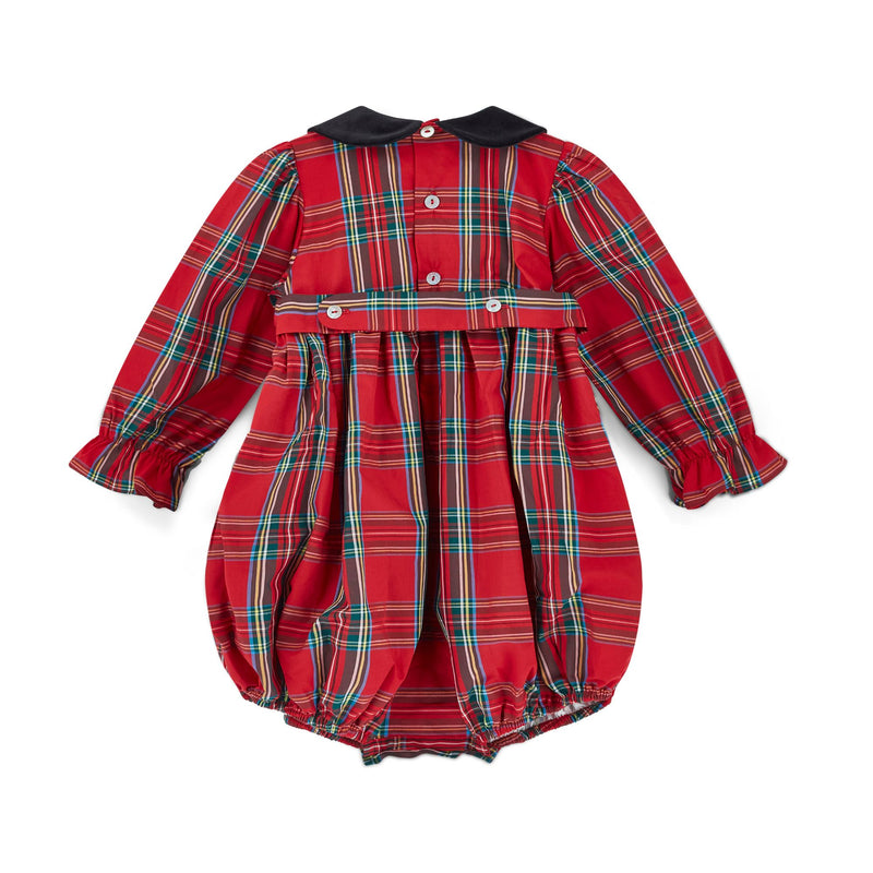 Margaret Thatcher Romper Red Royal Stewart with Nutcracker Hand Smocking