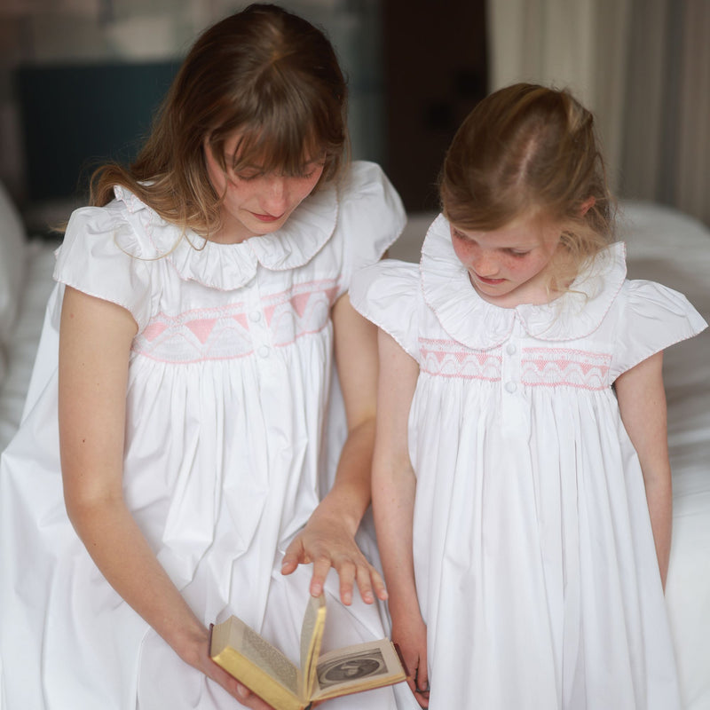 Nightingale Dress with Stacked Waves Seashell Hand Smocking