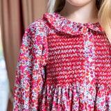 Elizabeth Blackwell Dress with Crimson Hand Smocking made with Liberty Wiltshire Fabric