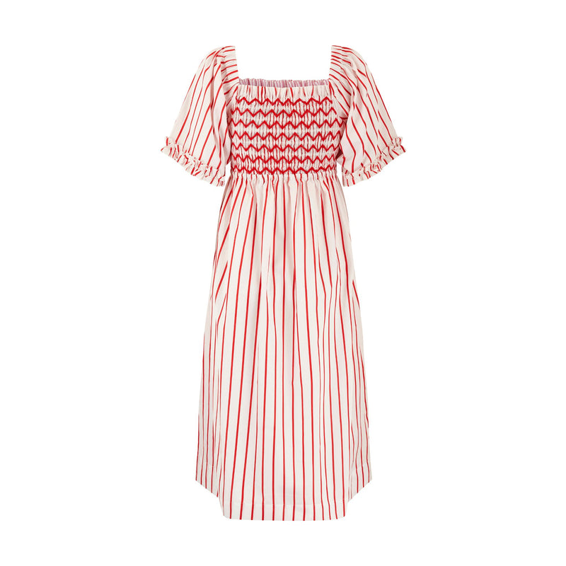 Josefine Butler Dress Aquafresh Stripe with Big Apple Hand Smocking