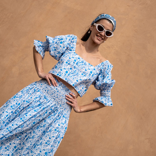 Sullivan Skirt Rhapsody in Blue with White Smocking