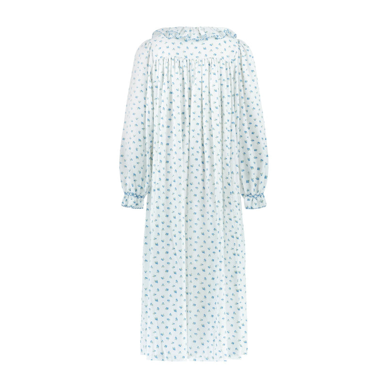 Women's Nightingale Dress Blueberry Brushed Cotton with Blueberry Hand Smocking