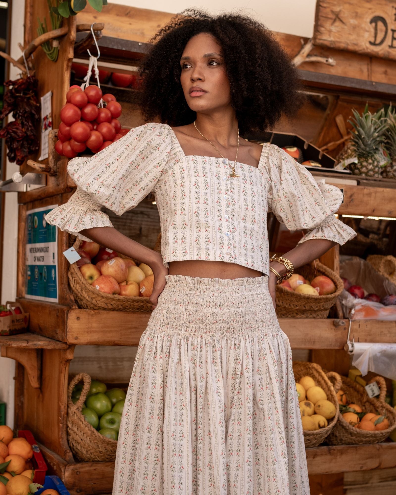 Sullivan Skirt A Secret Garden Trellis with Cream Hand Smocking