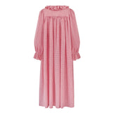 Nightingale Women's Dress Red Vichy with Snow Bow Hand Smocking