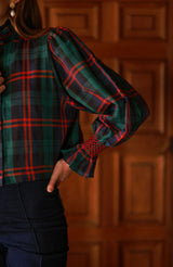 Bobbi Gibbs Jacket Red Stripe Tartan with Christmas Tree Hand Smocking