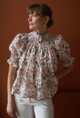 Scholl Short Sleeve Blouse with Generous Gardener Hand Smocking Made with Liberty Carmine Rose Pink Edition 41