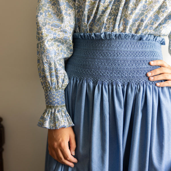Sullivan Women's Skirt Chambray with Swedish Blue Hand Smocking