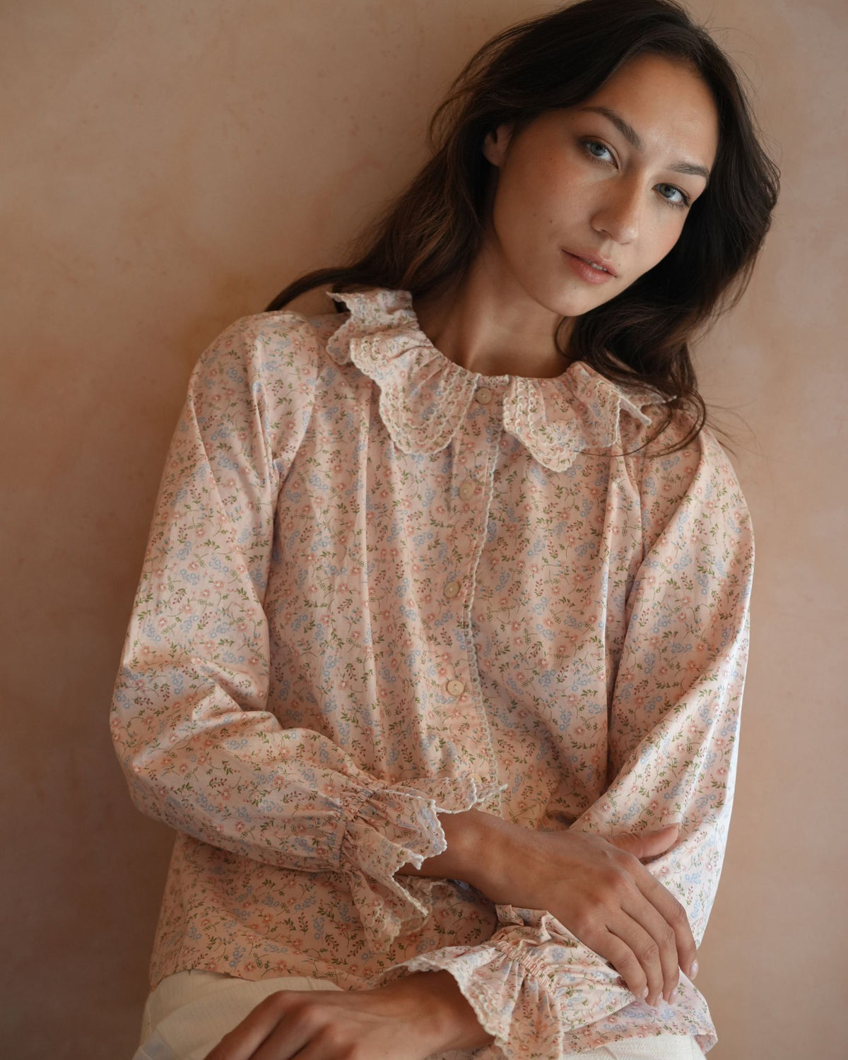 Bronte Blouse Spring Floral with Paperwhite Embroidery