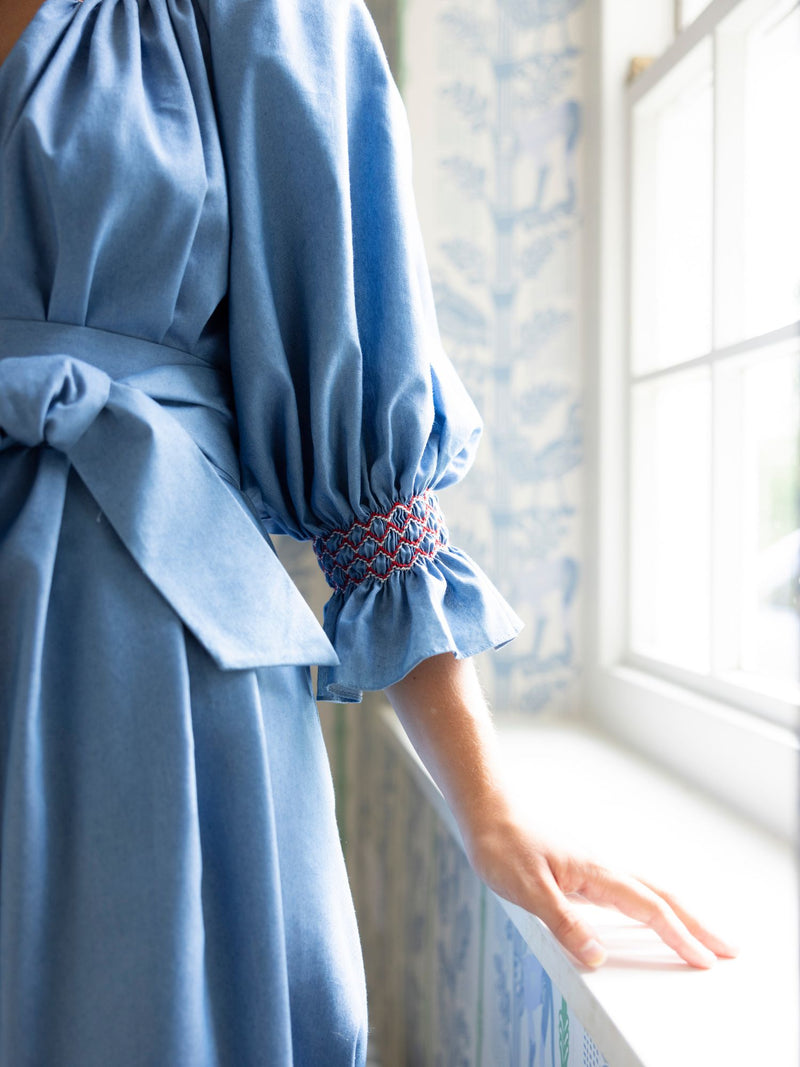 Ada Lovelace Dress Chambray with Berries and Cream Hand Smocking
