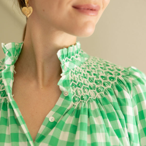 Scholl Blouse Green Apple Gingham with Sorbet Hand Smocking  Edition 43