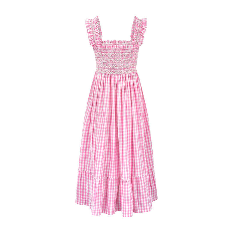 Rachel Carson Dress Tulip Gingham with Snow White Hand Smocking