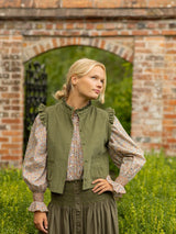 C J Walker Waistcoat Moss Needlecord with Through the Branches Hand Smocking Edition 3