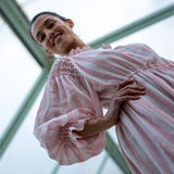 Aloha Wanderwell Dress Powder Pink Stripe with Scarlet Hand Smocking