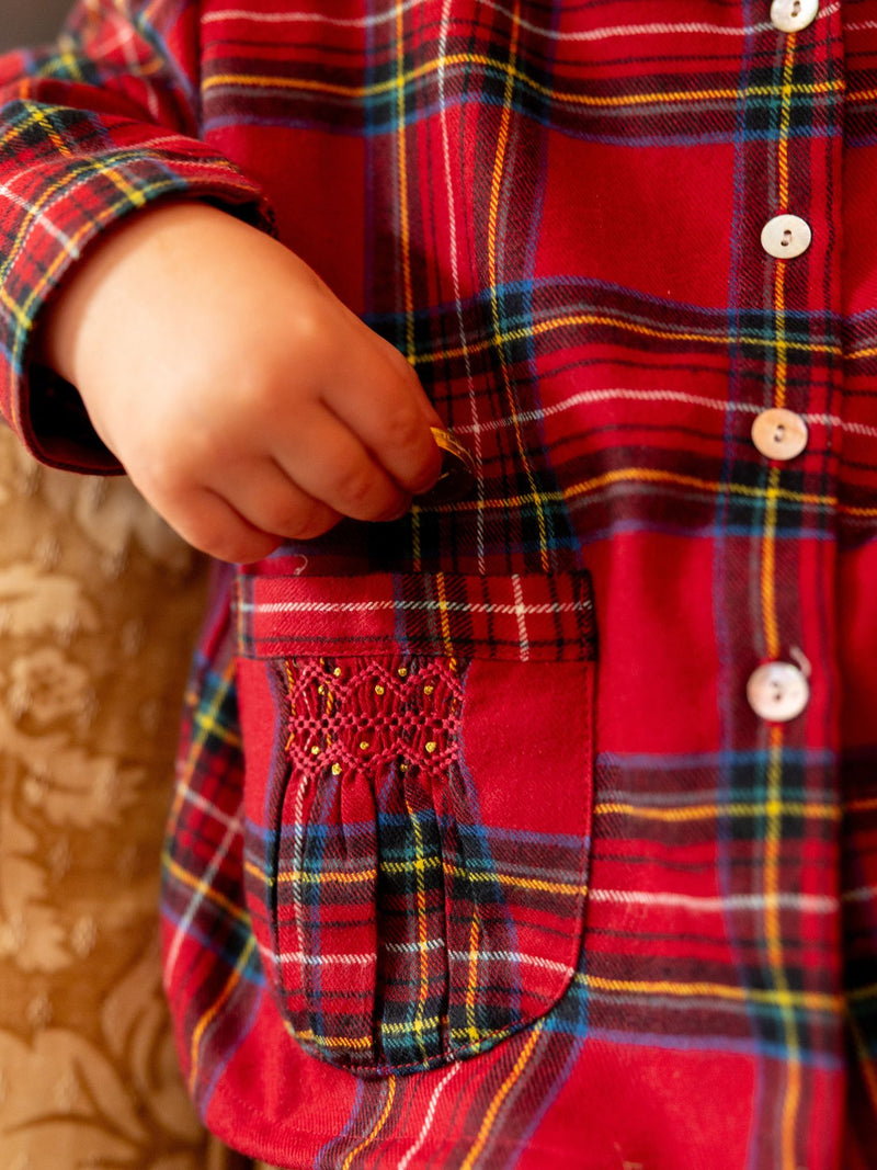 Lilly Parr Pyjamas Highland Tartan with Hearts of Gold Hand Smocking