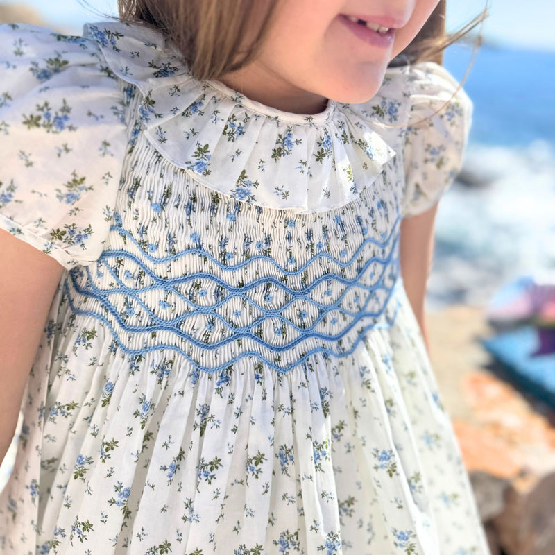 Katherine Johnson Dress Brunnera Blooms with Forget Me Not Hand Smocking