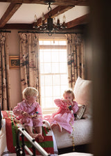 Samantha Varvel x Smock London Lilly Parr Pyjamas Gingerbread Stripes with Snow Trim and Hand Smocking