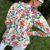 De Beauvoir Blouse Midsummer Flowers with Deep Blue embroidery