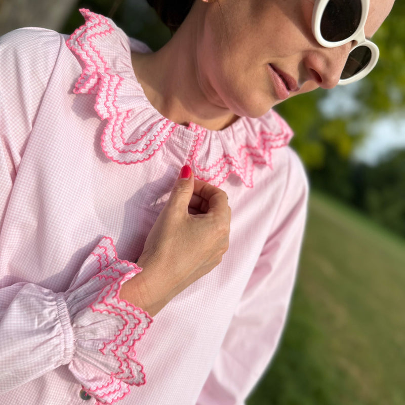 Bronte Blouse Its a Girl Check with Barbilicious Embroidery