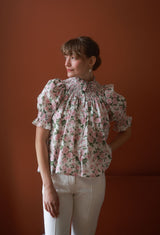 Scholl Short Sleeve Blouse with Generous Gardener Hand Smocking Made with Liberty Carmine Rose Pink Edition 41