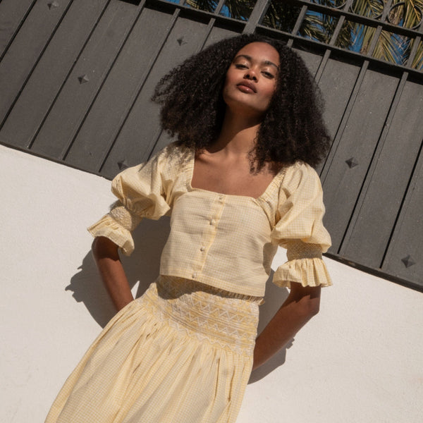 Sappho Blouse Buttercup Check with Sorbet Smocking