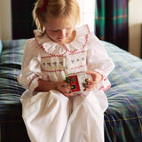 2-3y Samantha Varvel x Smock London Nightingale Girls Dress Moonstone White with Candy Cane Trim and Holly Hand Smocking