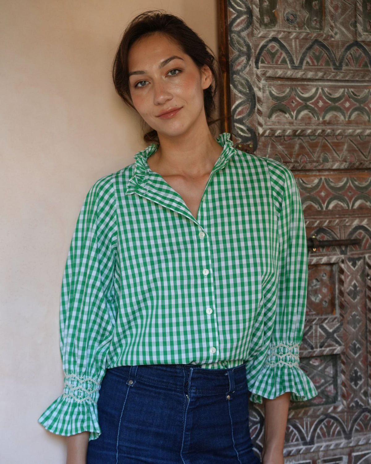 Shelley Blouse Kelly Green Gingham with Chalk Hand Smocking Edition 25