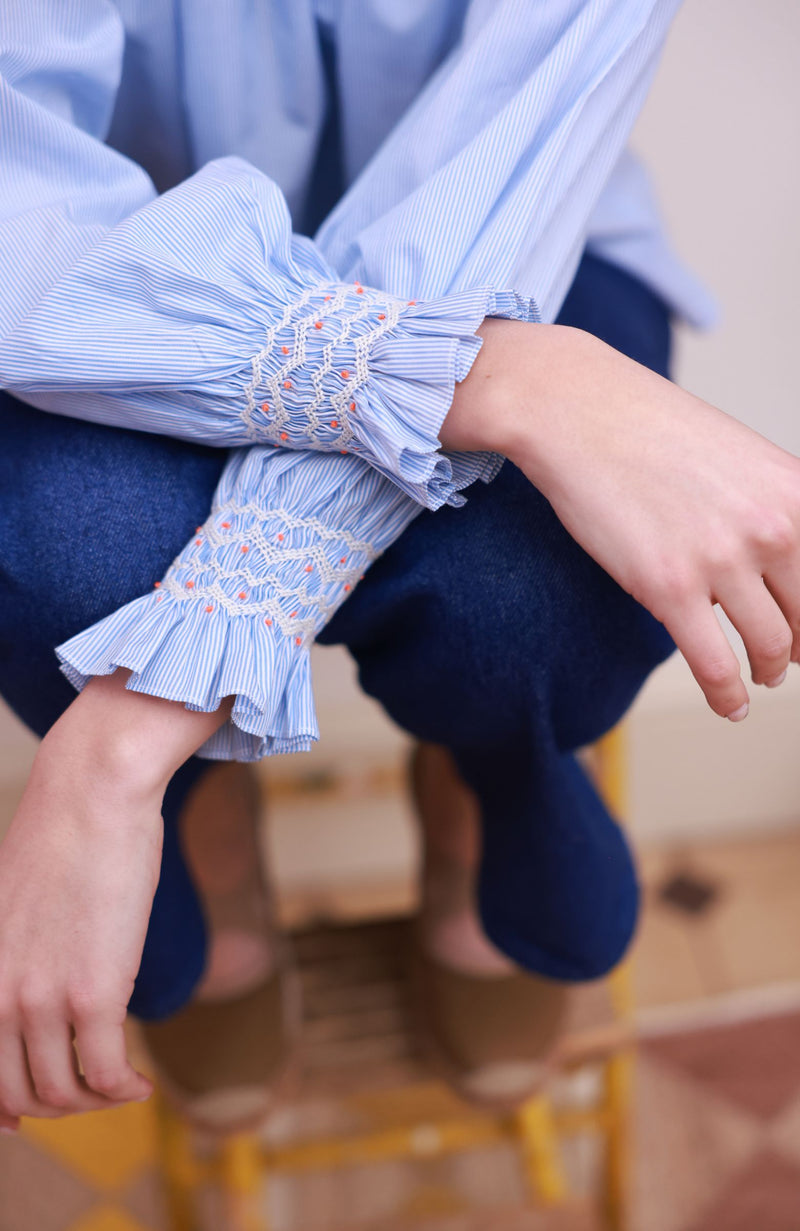 Scholl Blouse Oxford Stripe with Orange Blossom Hand Smocking Edition 62