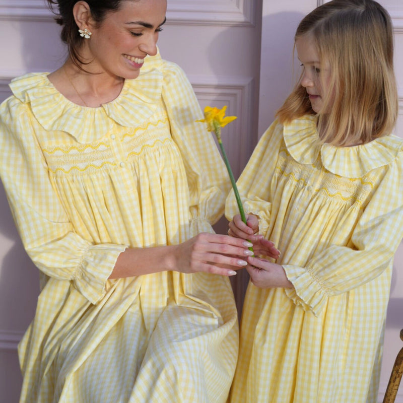 Nightingale Girl's Dress Primrose Gingham with Daffodil Hand Smocking