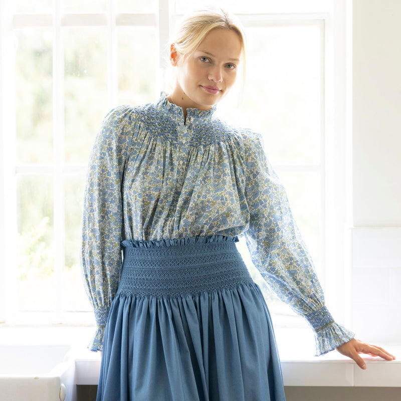 Sullivan Women's Skirt Chambray with Swedish Blue Hand Smocking
