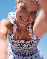 Rachel Carson Dress Big Blue Bubble with Lapiz Lazuli Hand Smocking