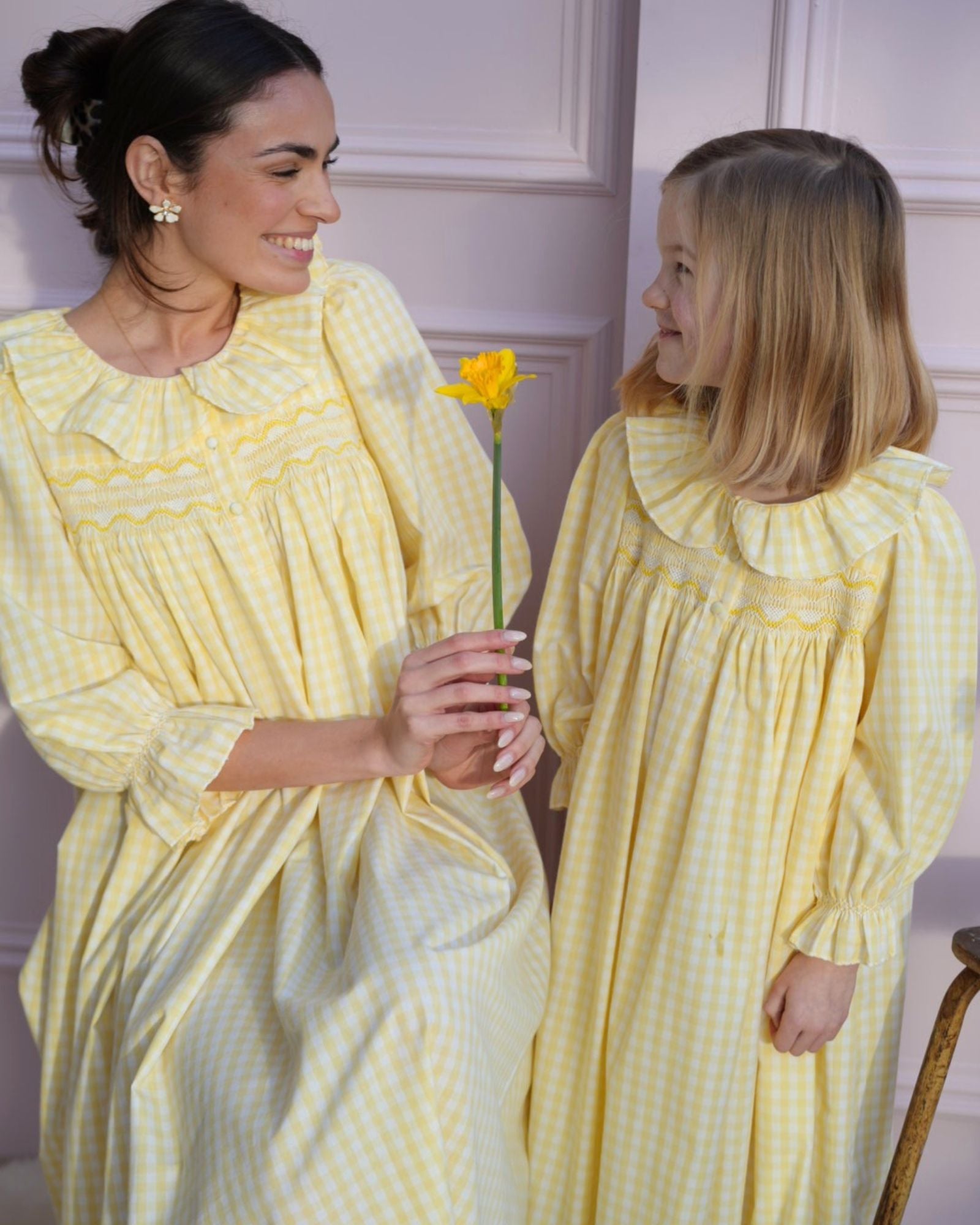 Nightingale Girl's Dress Primrose Gingham with Daffodil Hand Smocking