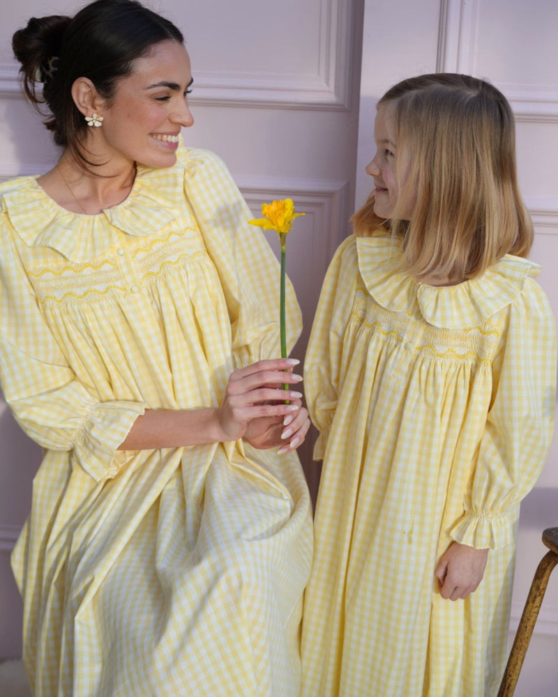 Nightingale Girl's Dress Primrose Gingham with Daffodil Hand Smocking