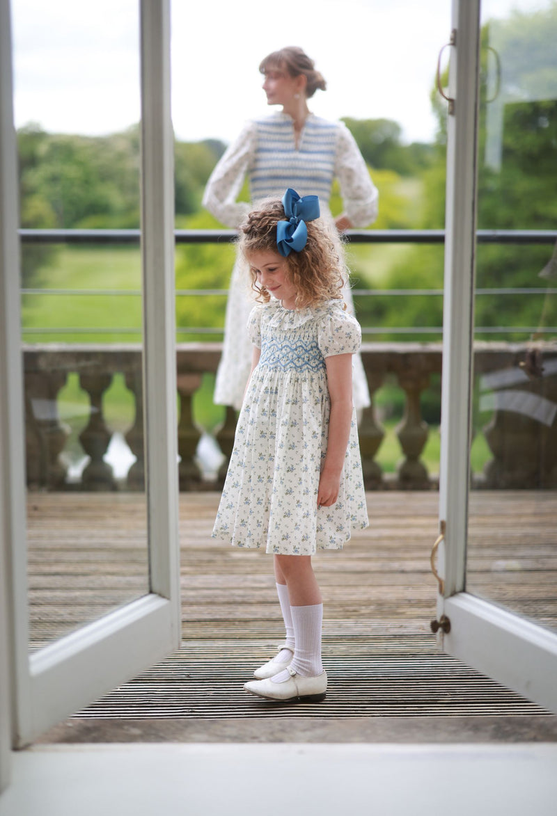 Katherine Johnson Dress Brunnera Blooms with Forget Me Not Hand Smocking